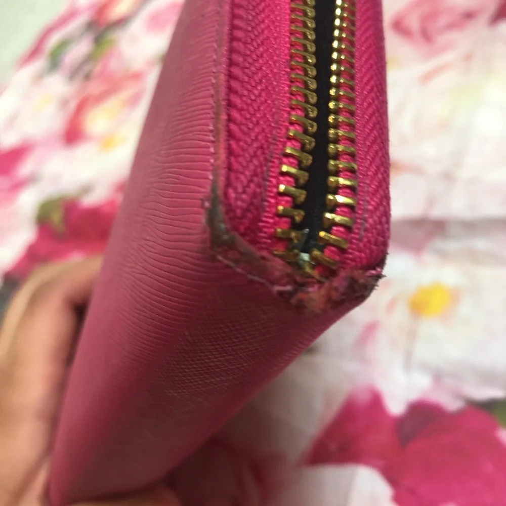 Tory Burch Pink Zip-Around Wallet with Gold Logo
